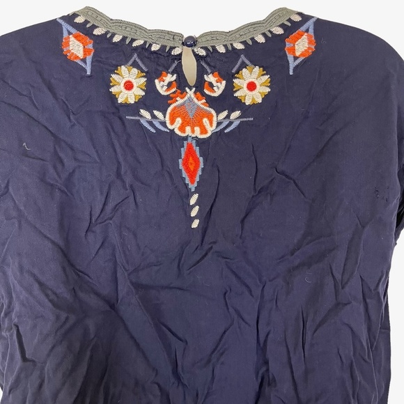 TEA N ROSE Embroidered Navy Blue Short Sleeve Pop Over Blouse Top Shirt Boho  S - Picture 12 of 16